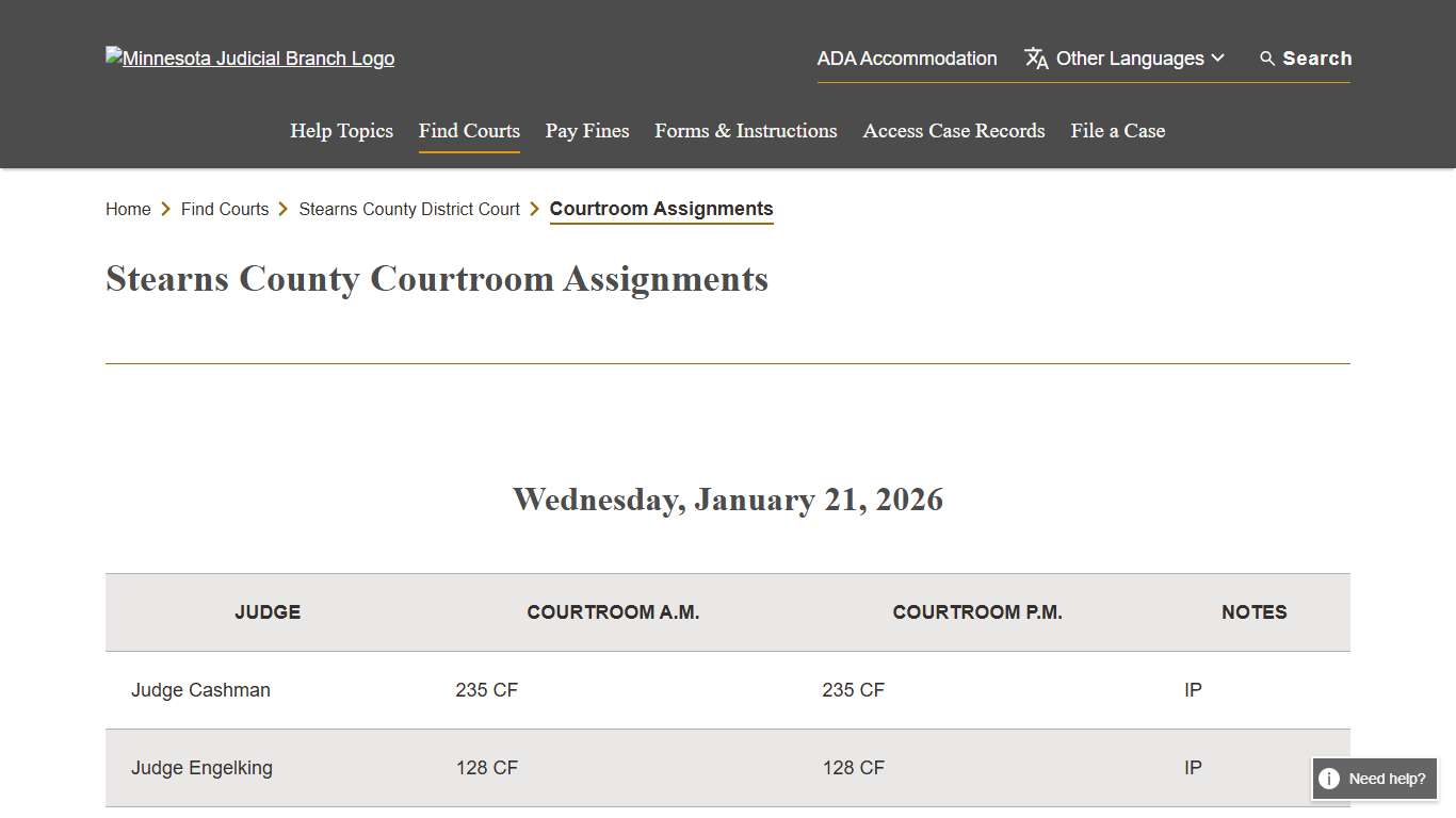 Courtroom Assignments - Stearns County District Court